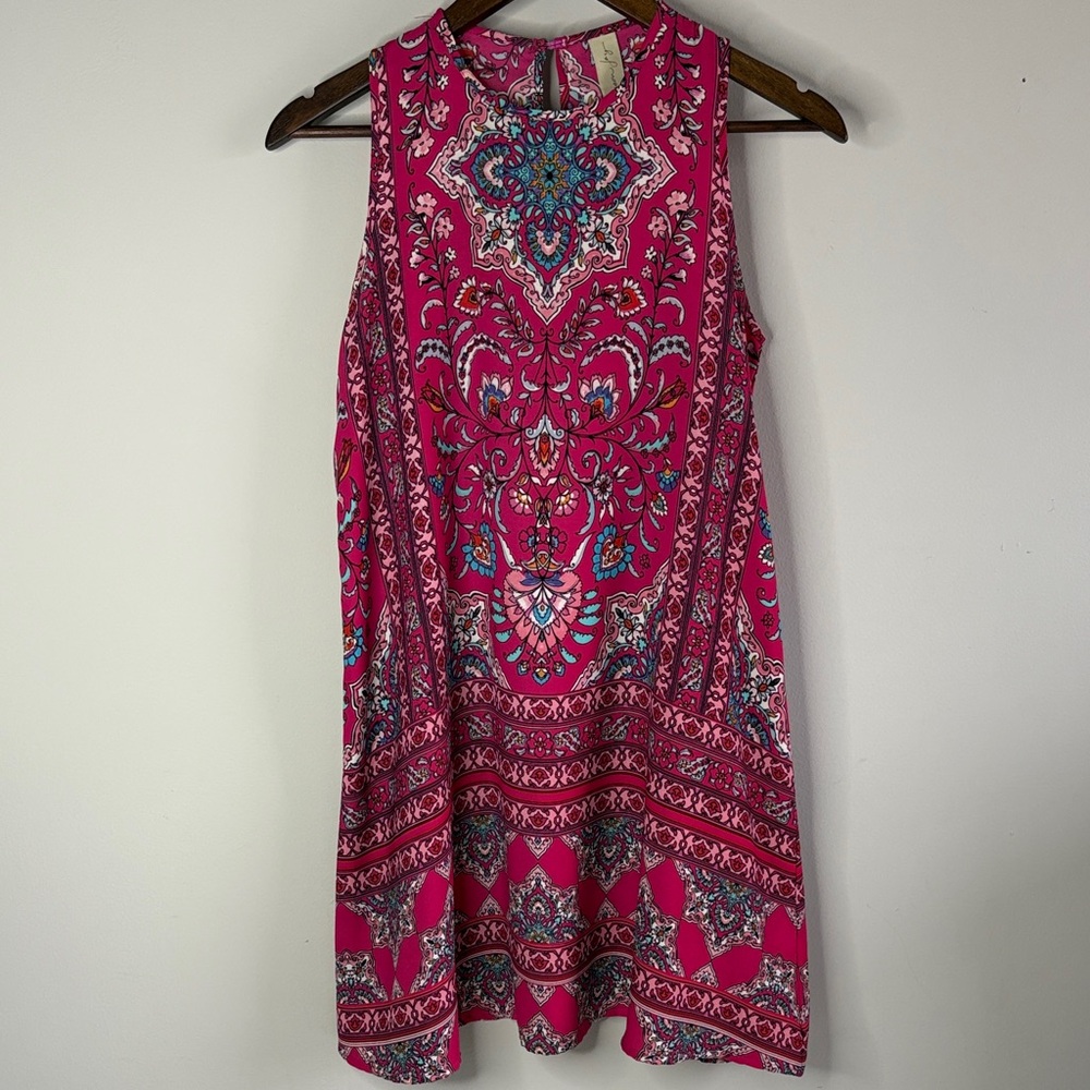 Umgee Boho Print Dress Pink Medallion Sleeveless Shift Tunic Boutique